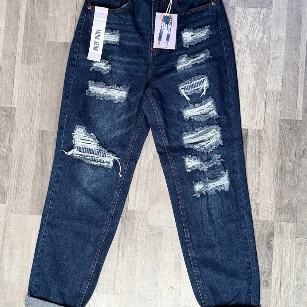 Wax Jean Stretch Blue Medium Distressed Mom Jeans. Fits like a 6.
